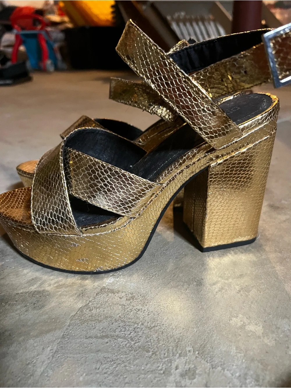H&M Metallic Gold Snakeskin-Effect Platform Sandals